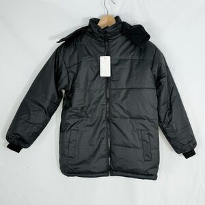 Revess Black Puffer Winter Coat Hooded Men Size L (14/16)  NWT